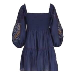 $398 NWT SACHIN & BABI Lola Midnight Navy Blue Dress Smocked Embroidered Mini XS
